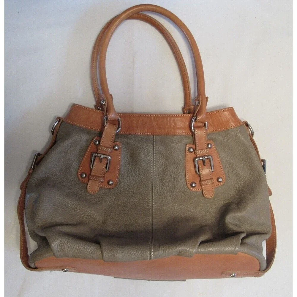I Medici Firenze Taupe and Tan Soft Leather Shoulder Handbag - Picture 2 of 13
